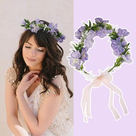 AHONEY Flower Crown for Women and Girls Floral Headband Hair Flowers Fairy Flower Girl Headpiece Wedding Wreath Hair Accessories - Purple