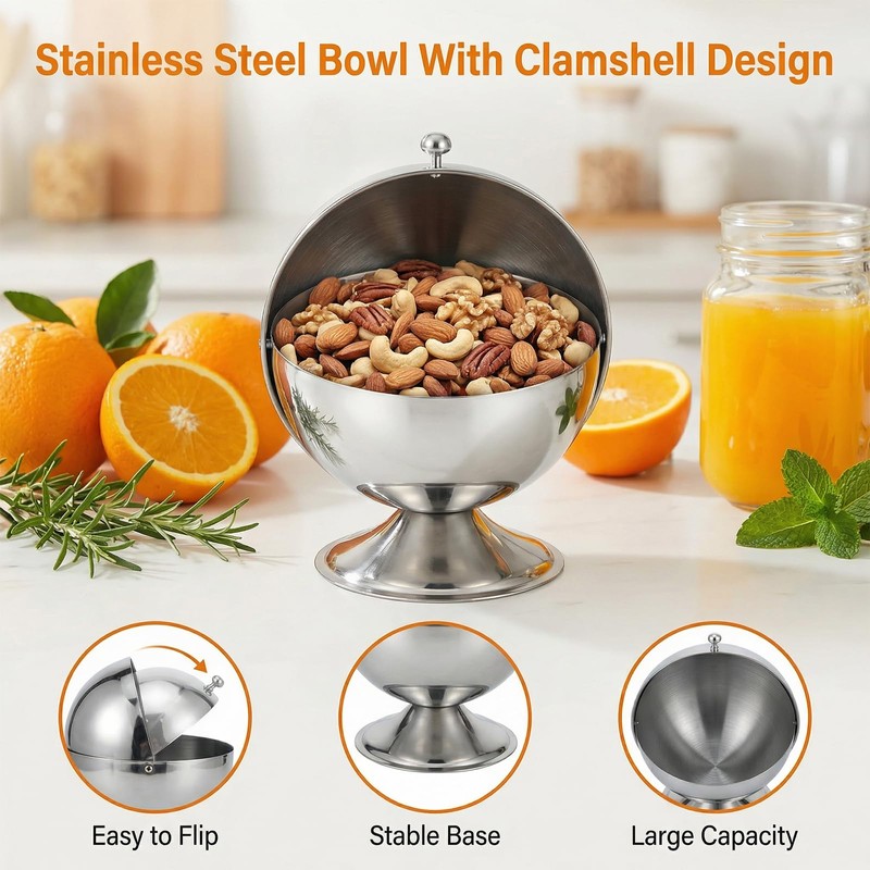 2 Pcs Stainless Steel Sugar Bowl with Roll Top, Stainless