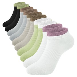 Chalier Womens Ankle Socks Casual Cotton Comfort Socks Soft Cute Knit Low Cut Socks for Women 5 Pairs, Black/Khaki/White/Light Gray/Light Green