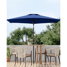 7.5FT Outdoor Patio Umbrella Table Market with Push Button Tilt and Crank, 6 Sturdy Ribs UV Protection Waterproof for Garden, Deck, Backyard, Pool (Navy Blue)