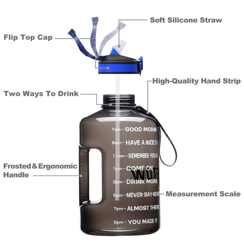 ETDW Half Gallon Water Bottle with Time Marker and Straw,