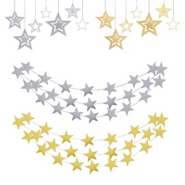 JIEYUMAO Star Garland, Star Banner with Hanging Twinkle Little Star, Gold Silver Hanging Star Decoration, Glitter Star Garland Banner Gold Star Garlands Decorations for Party Wedding