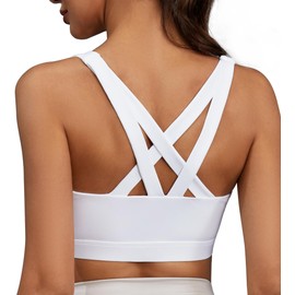 ONEW Front Zipper Sports Bras for Women High Impact Workout Bra Criss-Cross Back Yoga Training Running Bras,White,Small