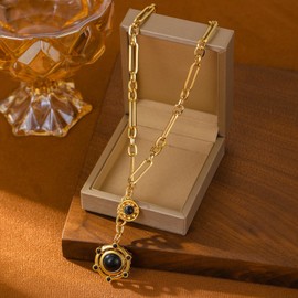 SHANG JIURUI 18K Gold-tone Plated Necklace for Women Chunky Agate Pendent Necklaces Choker Dianty Unisex(N505C)