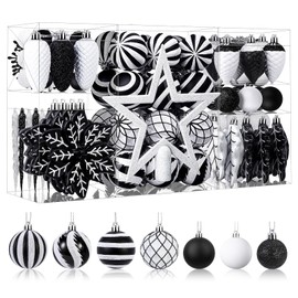 SHareconn 106PCS Christmas Balls Ornaments Set, Colorful Shatterproof Plastic Decorative Baubles for Xmas Tree Decor Holiday Wedding Party Decoration with Hanging Hooks, Black & White