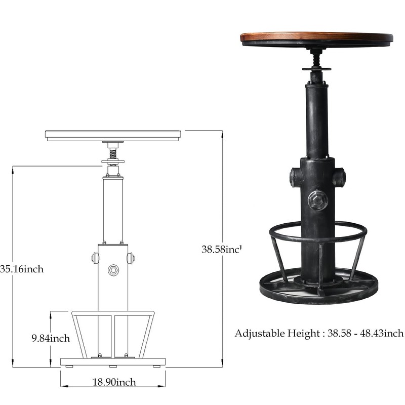 Topower Industrial Bar Table 38.58-48.43" Adjustable Pub Table Kitchen Dining