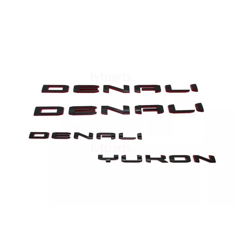 GMC Black Red Door Rear Denali Yukon Emblems Letters 2021-2025