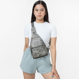 LATMAP Sling Bag For Women Fanny Pack Crossbody Travel Shoulder Belt Bags Tote Backpack Purse Faux Leather,Grey