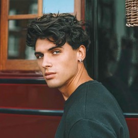 Nelytiya 8 Pairs of Men's Stainless Steel Black Silver Earrings Men's Hoop Earrings Set for Men Women, Stainless Steel