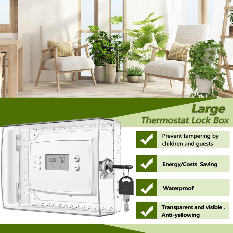 TRJ Thermostat Lock Box with Key, Large Thermostat Cover with