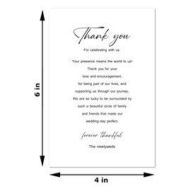 RokAPary Modern Minimalist Wedding Thank You Place Cards, Place Setting Cards, For Bridal Shower, Reunion, Reception, Celebration, Rehearsals, Dinner Parties, Events 50 Cards 4"x6". Made in USA