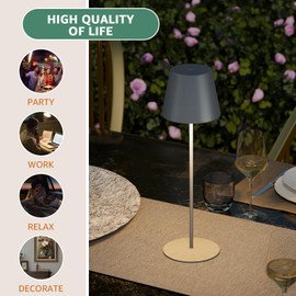 uuffoo 1 Pack Rechargeable Table Lamp, 3 Colors Stepless Dimming/Timer, Rechargeable Cordless Table Lamp Portable for Indoor/Outdoor Patio Restaurant Home Dinner Bedroom Bars Night Light (1Pc Gray)