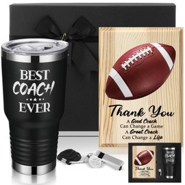 SiliFine 4 Pcs Christmas Coach Gifts Best Coach Ever, 30 oz Insulated Travel Tumbler with Whistle Plaque Gift Box Stainless Steel Mug Coach Appreciation Gift Soccer Rugby Basketball(Rugby)
