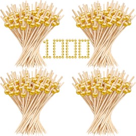 1000 Count Cocktail Picks, Fancy Toothpicks for Appetizers Drinks Food Fruit, 4.7 Inch Bamboo Cocktail Sticks Skewers, Long Gold Pearl Food Picks for Charcuterie Boards Accessories Party Supplies