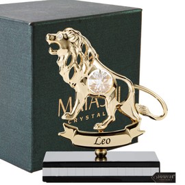 Matashi 24K Gold Plated Zodiac Astrological Sign Leo Figurine Statuette on Stand Studded with Crystals for Mom, Girlfriend, Boyfriend, Daughter, Son, Friend