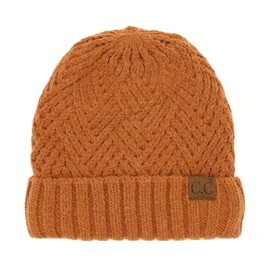 C.C Unisex Chunky Soft Stretch Cable Knit Warm Fuzzy Lined Skully Beanie, Cuffed Rust