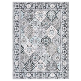 Moroccan Trellis Area Rug 5x7 Washable Vintage Floral Print Rugs, Boho Non Slip Indoor Carpet for Entryway Living Room Kitchen Bedroom Laundry Room, Grey Green