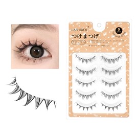 LASHIDOL False Eyelashes, Natural Eyelashes, Round of Eyes, Thin, Transparent Shaft, Handmade, Natural (Manga lash no.05)