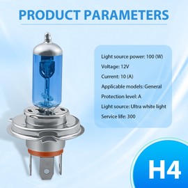 Flygun 2 PCS H4 Automotive Halogen Bulb, DC12V 90/100W High-power 360° Ultra-white Light Condenser Cooling Fog Lamp, Integrated Design Modification Accessories, Suitable for Most Car Models (White)