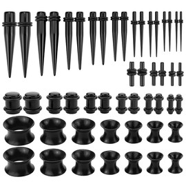 FERCAISH Pack of 52 Black Ear Stretching Kit, Taper Set, 1.6 - 10 mm, Acrylic Taper Plugs, Ear Taper Tunnel Set, for Ear Piercing, Flesh Stretching Set, Acrylic