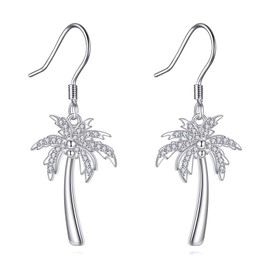 Palm Tree Earrings 925 Sterling Silver Ocean Dangle Drop Earrings Beach Themed Jewelry Gifts for Women