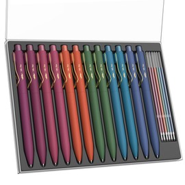 Mr. Pen- Ballpoint Pens with Case, 12 Pack, Colorful Ink, 12 Refills, 0.7mm Cute Ballpoint Pens Assorted Color Ink