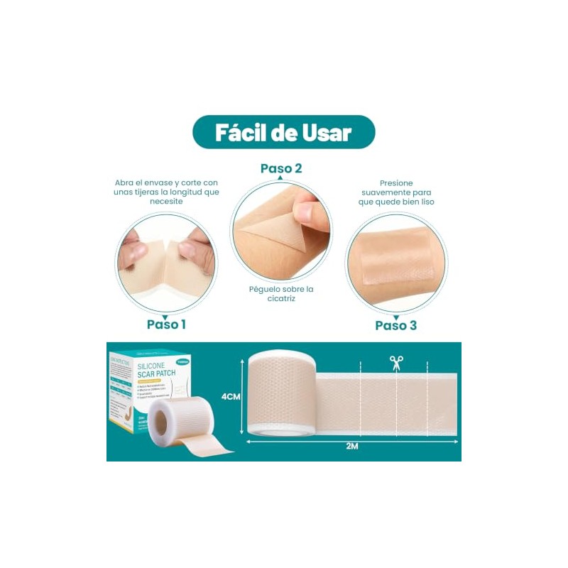 Yakiter 2M4CM Parches de Silicona para Cicatrices,Cinta para Cicatrices Recortable,Impermeable