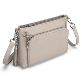 befen Genuine Leather Crossbody Bag Medium Shoulder Bag Anti Theft Purse with RFID (Grey)