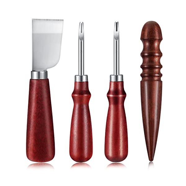 4 Pcs Leather Knife Set Including 2 Pieces Leather Edge