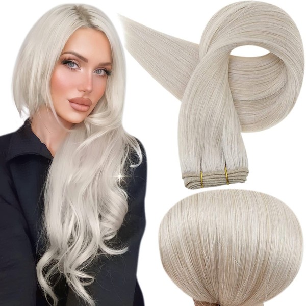 Full Shine Weft Hair Extensions Human Hair Double Weft Color 1000 Blonde Hair Extensions for Women Bundles Straight Real Human Hair Sew in Extensions 100 Gram Weave Hair Extensions Human Hair 22 Inch