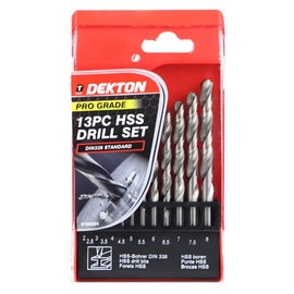 Dekton 13pc HSS Drill Bit Set Pro| High-Speed Steel| Sizes 2-8mm| Durable and Long-Lasting| Precision Drilling| Ideal for Metal, Wood & Plastic| Includes Storage Case| Roll forged with edge ground