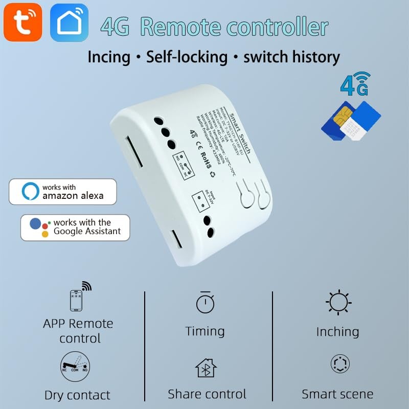 MHCOZY 4G Remote Control Relay Switch, 1CH 10A Dry Contact