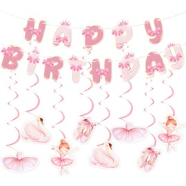 Kreatwow Pink Ballerina Birthday Party Decorations Ballerina Birthday Banner Swan Tutu Hanging Swirl 2nd Ballet Dancer Birthday Party-Decor Tutu Cute Party Supplies Ballet Dancing Girl Party-Decor