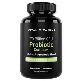 Vital Vitamins Probiotic Complex for Men & Women - 70 Billion CFU - Made with Prebiotic Blend - Digestive, Gut Health, & Immune Support - Powerful Blend of 10 Strains - 30 Capsules