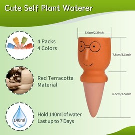 4 Pack Terracotta Watering Spikes, Vacation Self-Watering Planters Devices, Continuous Moisture with Slow Release Watering System