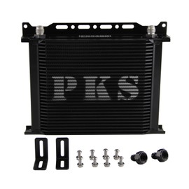 PKSABB 30 Row Oil Cooler Mounting Bracket Kit 8AN Stacked Plate Engine Oil Cooler Aluminium Transmission Oil Cooler Black British Radiator with 2Pcs Fittings AN8(3/4"-16 UNF) to AN6(9/16"-18 UNF)