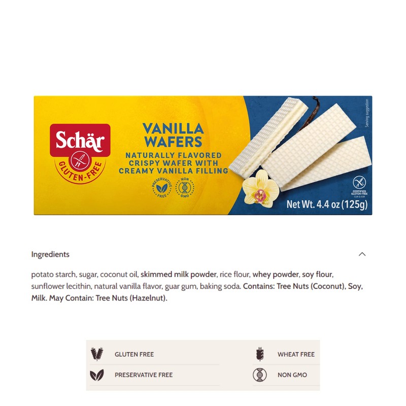 Schar Vanilla Wafers, Gluten Free, 4.4-ounces (Pack of 6)