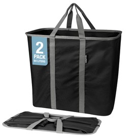 CleverMade Collapsible Laundry Basket - 64L Storage Organization Container 2Pack Midnight Black Shadow Gray - Portable Heavy-Duty Handles for laundry and Apartment Space-Saving