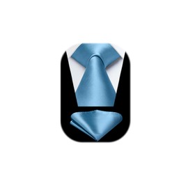 HISDERN Men's Blue Tie Neckties For Men Classic Silk Wedding Ties and Pocket Square Set
