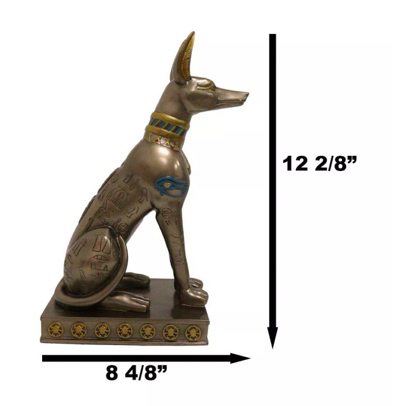 Large Egyptian Jackal Dog Anubis Statue 12.5"H God Of Mummification