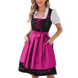 Oktoberfest Costumes for Women Plus Size Carnival Dirndl Bavarian Dress Fuchsia XL
