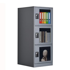 MECOLOR Small Storage Cabinet Locker with Padlock Latch, Office Filing Cabinet with 3 Doors, Locking Storage Organzier for Bedroom, Corner Storage Cabinet for Livingroom, Gym (Gray, G3D)