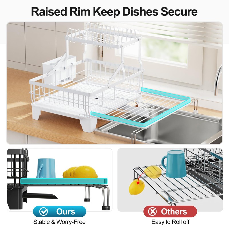 GSlife Large Dish Drying Rack - Extendable 2-in-1 Dish Racks