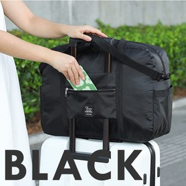 Aieino Duffle Bag for Gym Travel Foldable - 46 x 35 x 20cm Duffel Cabin Bag with Adjustable Shoulder Strap Lightweight Water Resistant Packable Holdall for Airplane Luggage Sports, Black 32L