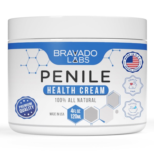 Bravado Labs Premium Penile Health Creme - 100% Natural Penile Cream Lotion For Men's Intimate Health - Redness, Dryness, Anti-Chafing Relief Penile Moisturizer - 4 oz
