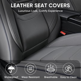 TIEHESYT Grey Car Seat Covers Front Pair, Breathable Leather Automotive Front Seat Covers & Headrest for Reduce The Driving Fatigue, Compatible with Most Cars Sedans SUV Pickup Trucks
