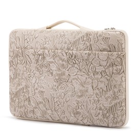 Kinmac Embossed PU Leather 360° Heavy Duty Protective Laptop Sleeve with Poacket (Apricot Flower, 14 inch-14.6 inch)