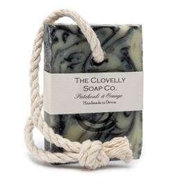 Clovelly Soap Co Natural Handmade Soap on a rope Bar (Patchouli & Orange, 100g) For all skin types.