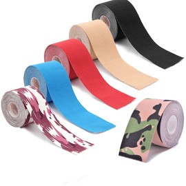6 Packs Athletic Sports Waterproof Unisexs Kinesiology Tape 5CM×5M,Sports Tape Strapping,Elastic Muscle Support Tape for Exercise & Sports,Provides Support for Muscles and Joints, Knees,Shoulders to Reduce Pain and Injury Recovery,Latex Free