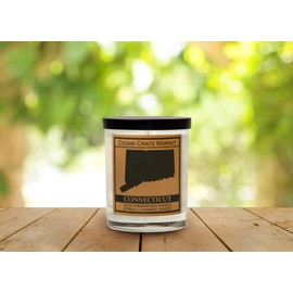 CEDAR CRATE MARKET Connecticut Kraft Label Scented Soy Candle, Citrus, Lavender, Woody, 10 Oz. Glass Jar Candle, Made in The USA, Decorative Candles, Going Away Gifts for Friends, State Candles